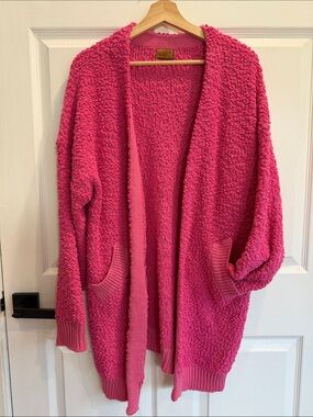 POL Bouclé Open-Front Cardigan in Hot Pink